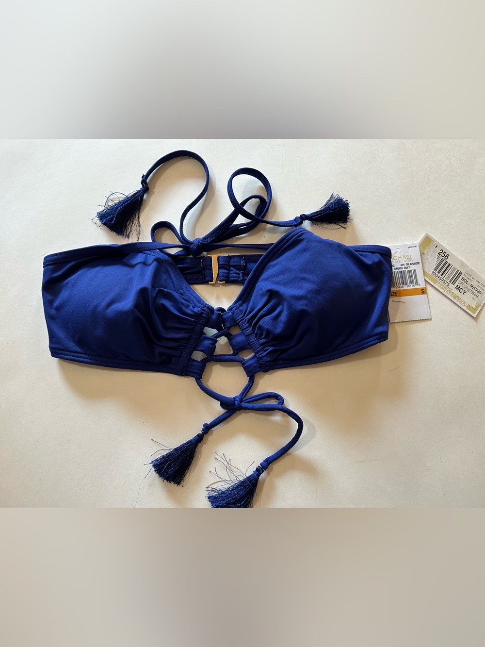 NWT Michael Kors Azurite Blue Tie-Front Bandeau Bikini Top Cruise Collection